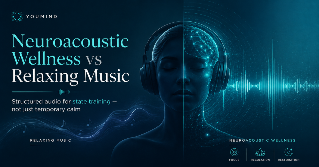 Comparison of relaxing music and neuroacoustic wellness protocols for calm, focus and sleep state training.
